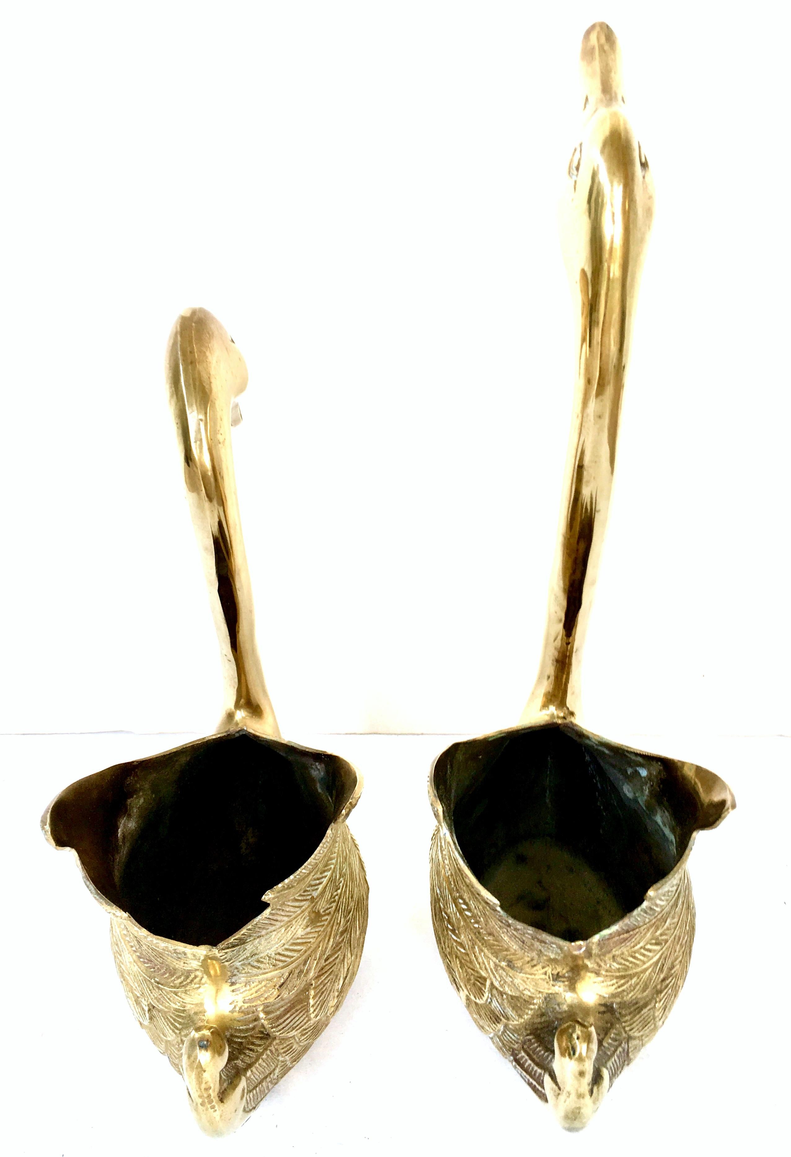 20th Century Set of Two Gilt Brass Etched Swan Cachepot Planter's 2