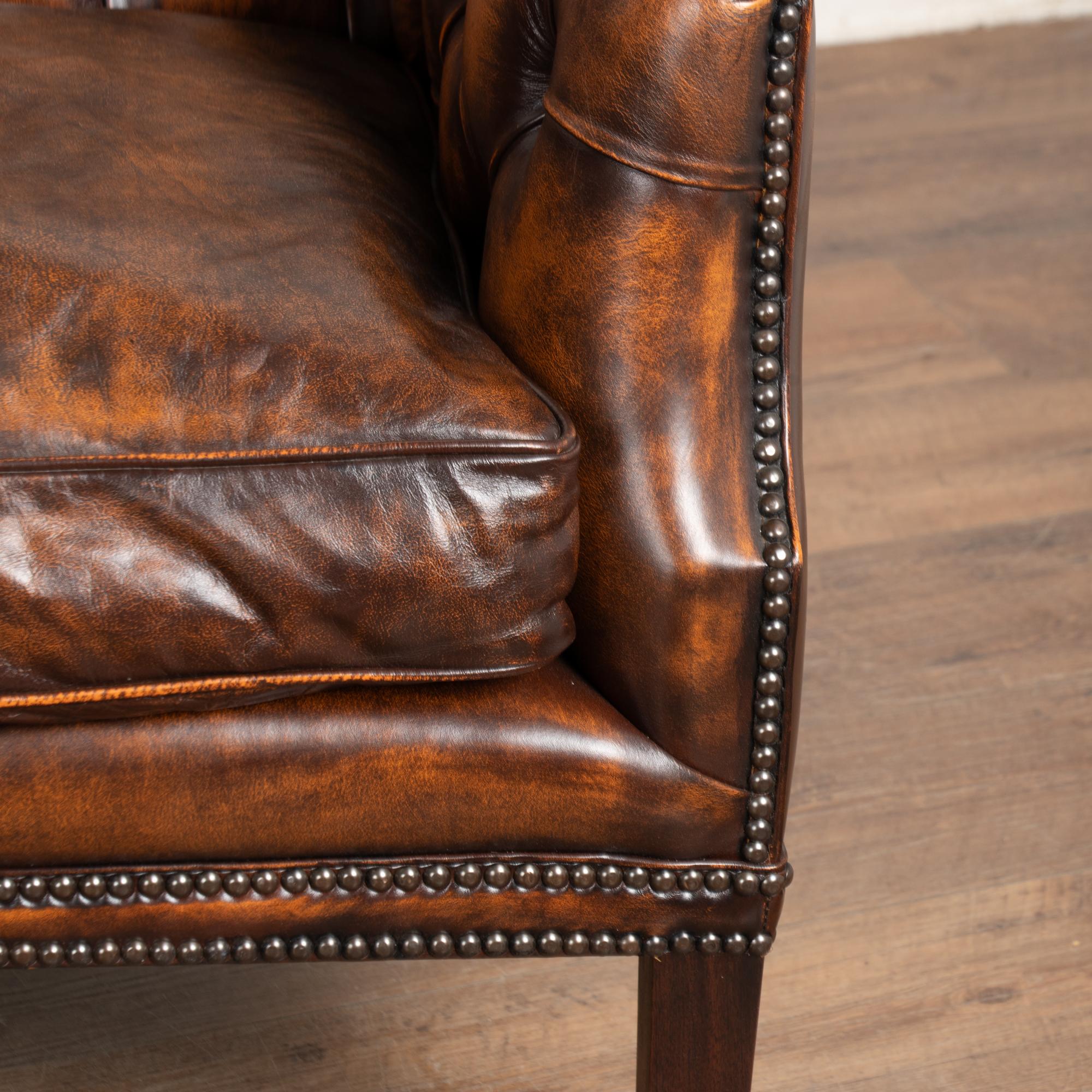 20th Century Set of Vintage Leather Chesterfield Loveseat, Wingback & Club Chair For Sale 6