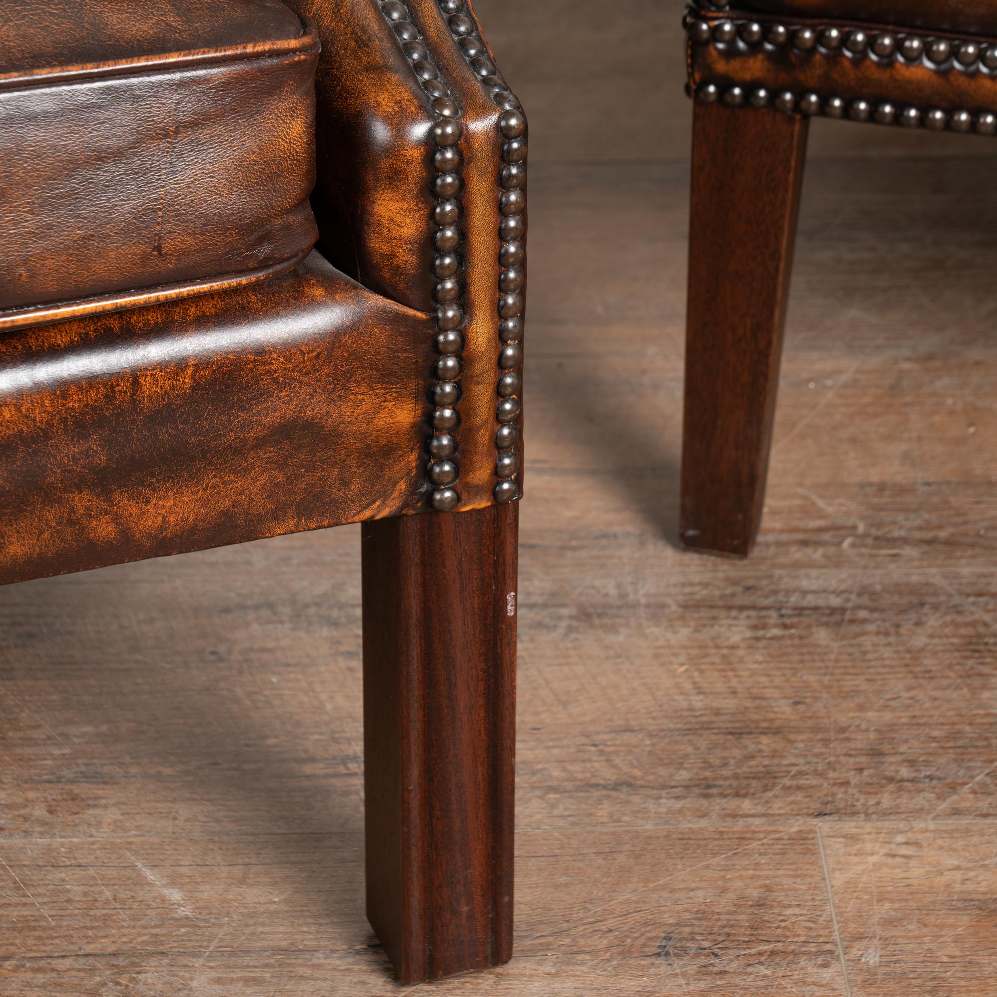 20th Century Set of Vintage Leather Chesterfield Loveseat, Wingback & Club Chair For Sale 7