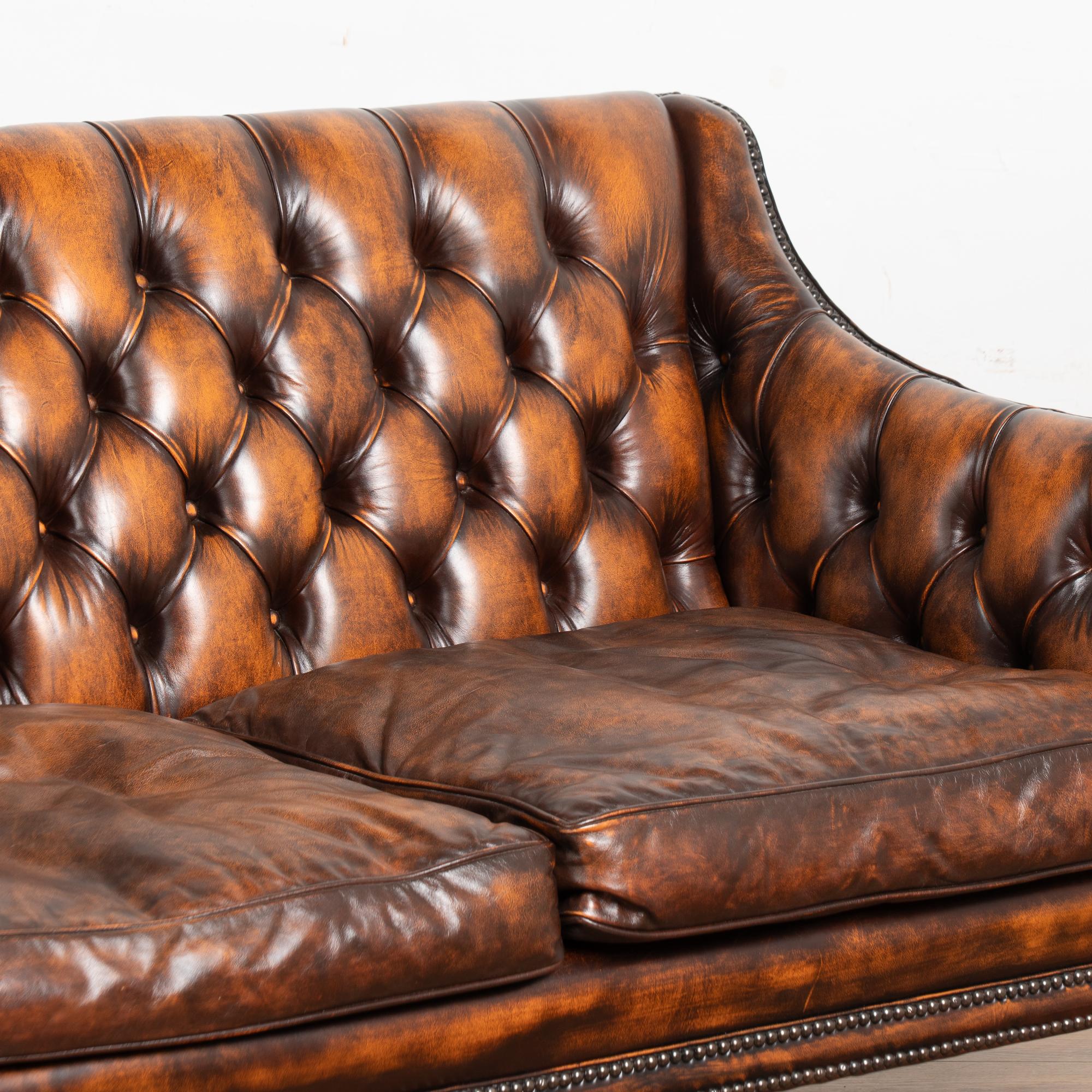 20th Century Set of Vintage Leather Chesterfield Loveseat, Wingback & Club Chair For Sale 1