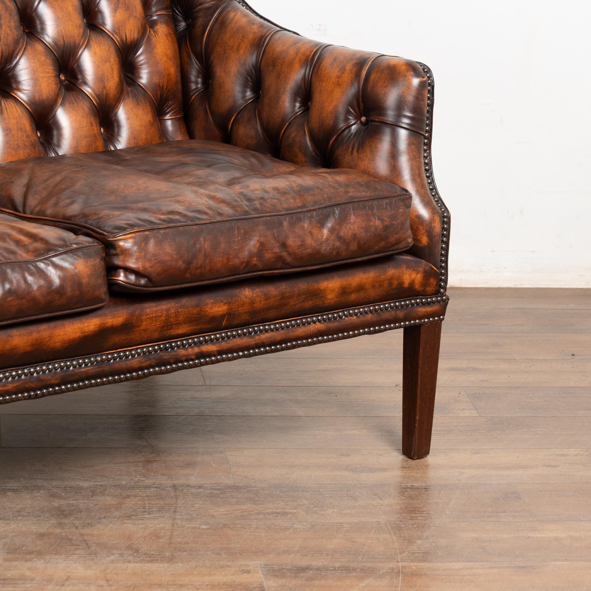 20th Century Set of Vintage Leather Chesterfield Loveseat, Wingback & Club Chair For Sale 2