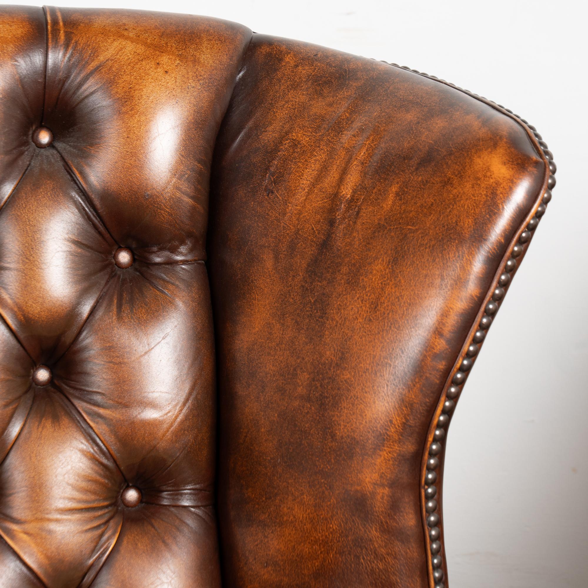 20th Century Set of Vintage Leather Chesterfield Loveseat, Wingback & Club Chair For Sale 4