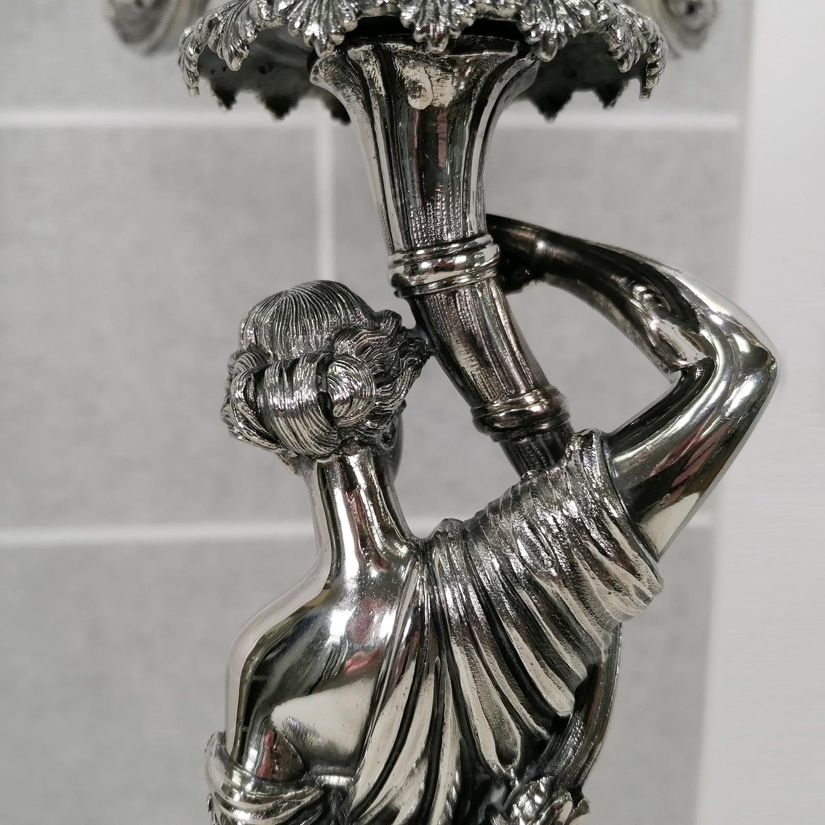 20ème siècle Sept Lights Italian Solid Silver Candelabra Empire revival en vente 5