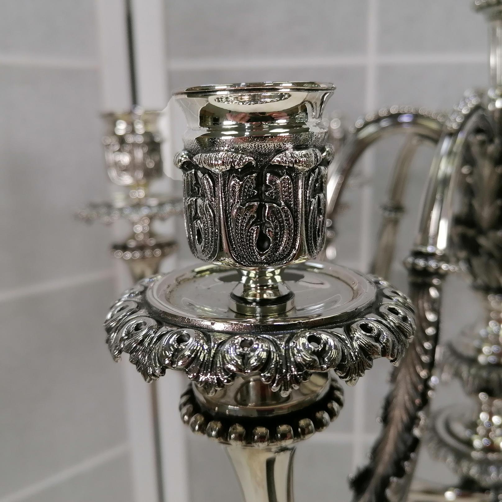 20ème siècle Sept Lights Italian Solid Silver Candelabra Empire revival en vente 10