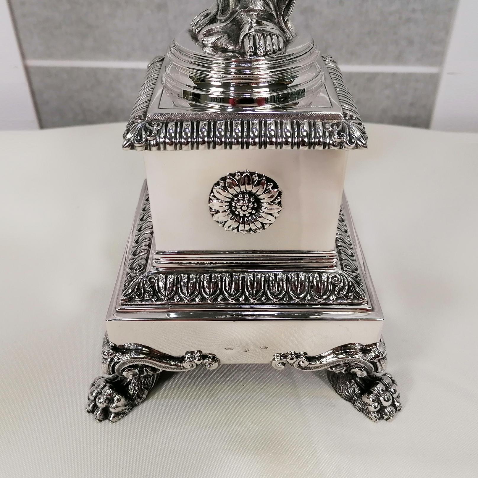 20th Century Seven Lights Italian Solid Silver Candelabra Empire revival For Sale 2