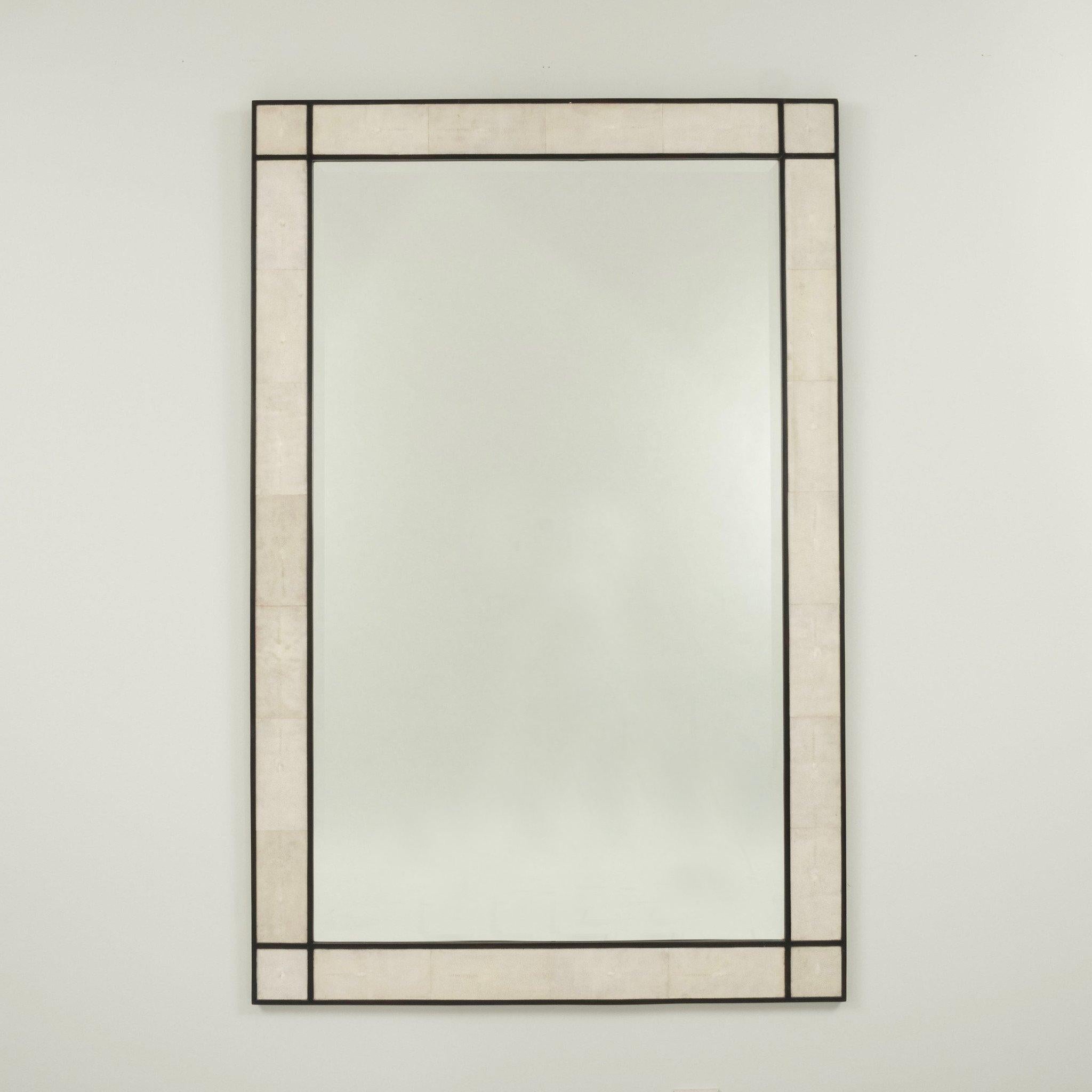 1970s Black White Shagreen Mirror For Sale 1