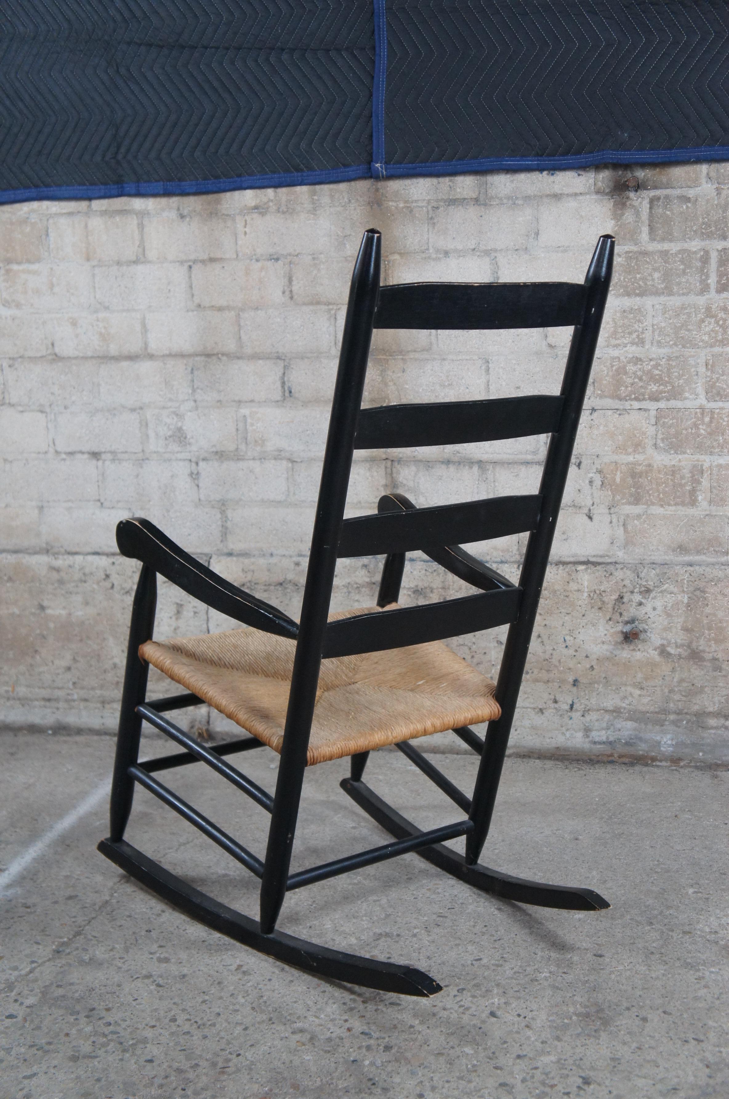 20th Century Shaker Style Farmhouse Ladderback Rocking Chair Rush Seat Black 7