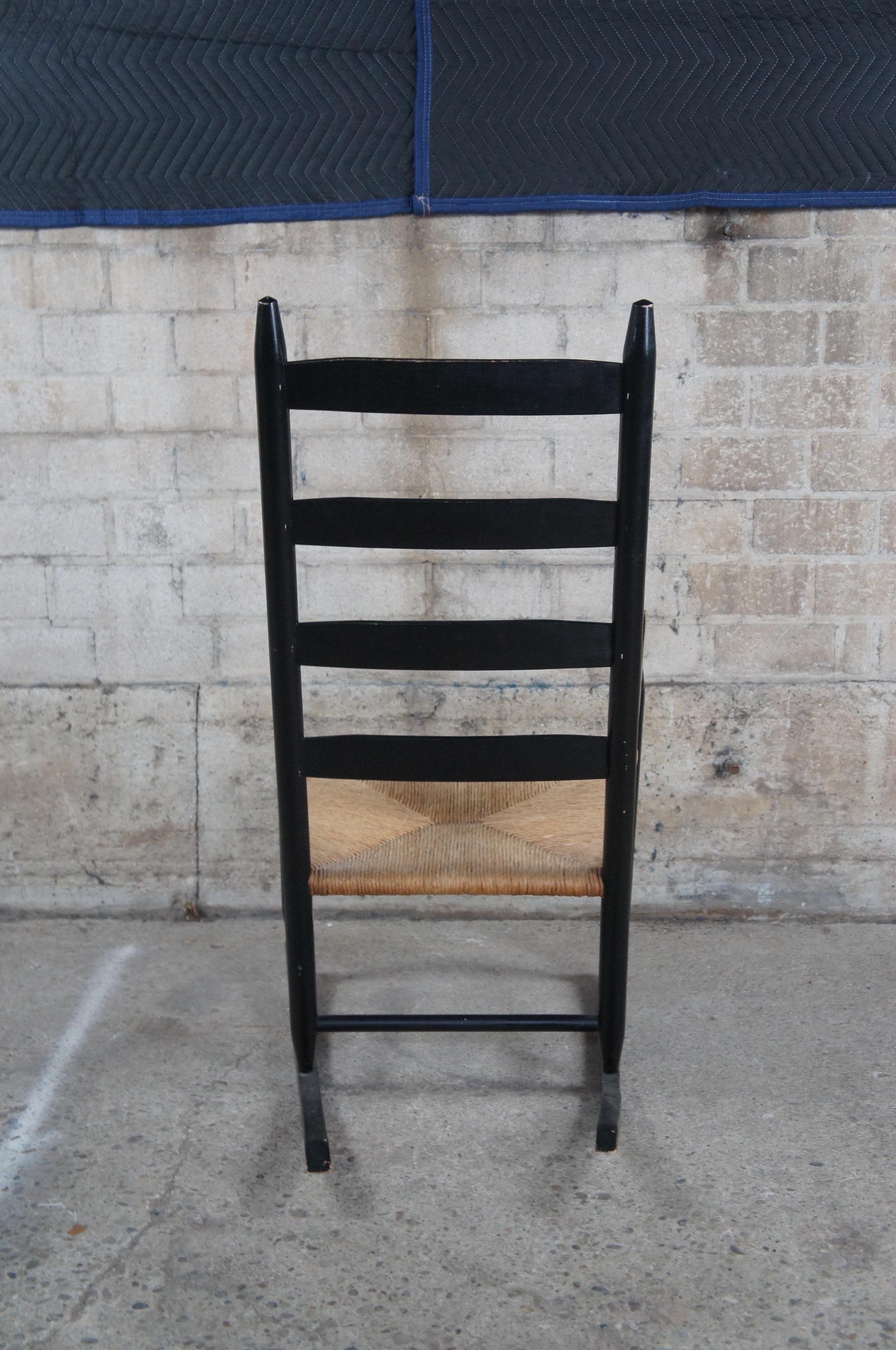 20th Century Shaker Style Farmhouse Ladderback Rocking Chair Rush Seat Black 8