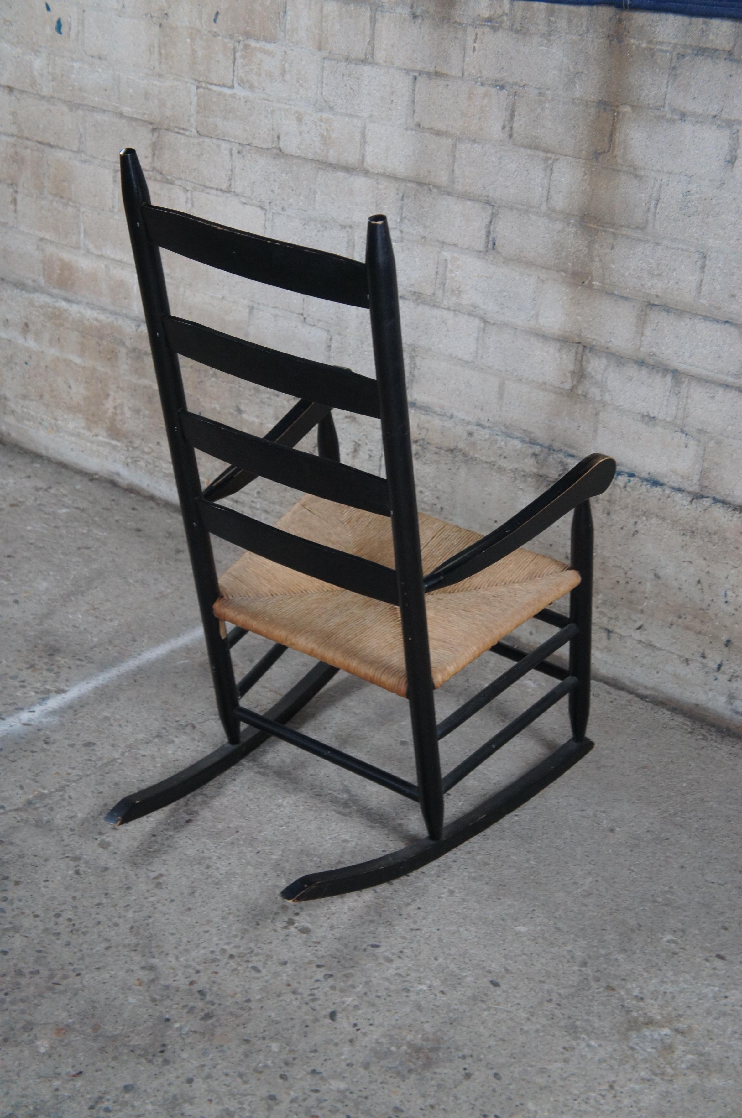 20th Century Shaker Style Farmhouse Ladderback Rocking Chair Rush Seat Black 9