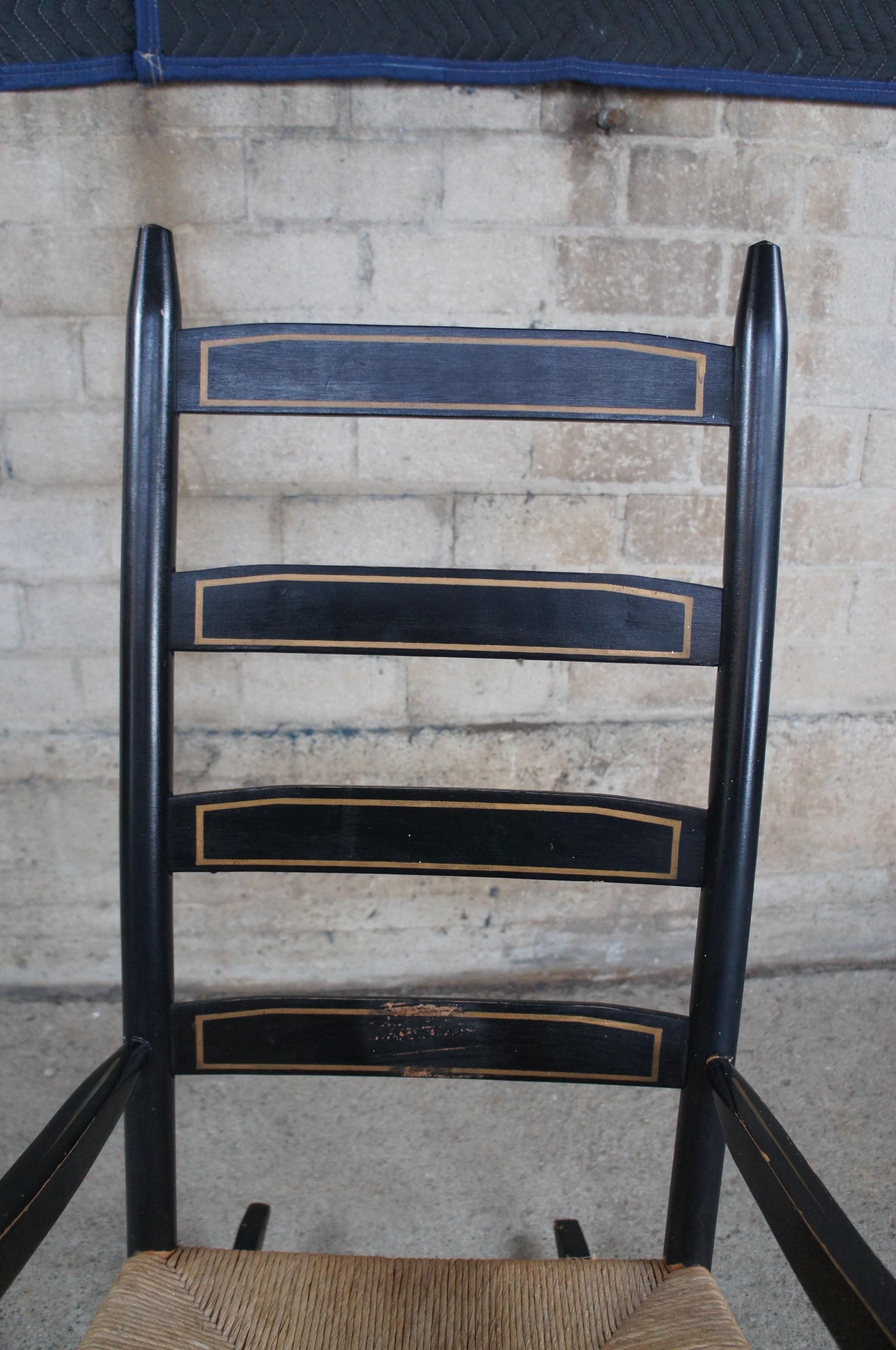 20th Century Shaker Style Farmhouse Ladderback Rocking Chair Rush Seat Black 3