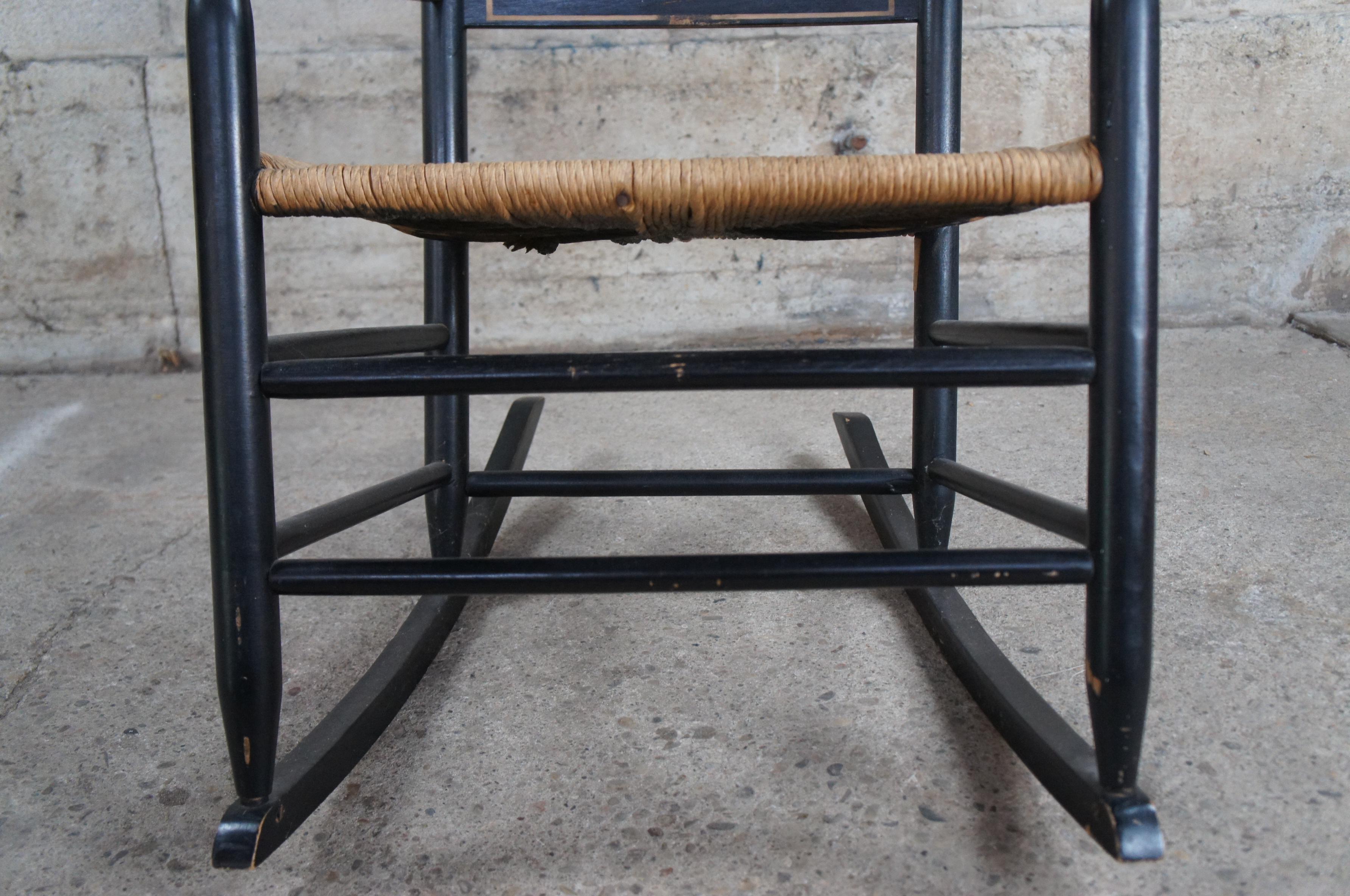 20th Century Shaker Style Farmhouse Ladderback Rocking Chair Rush Seat Black 4