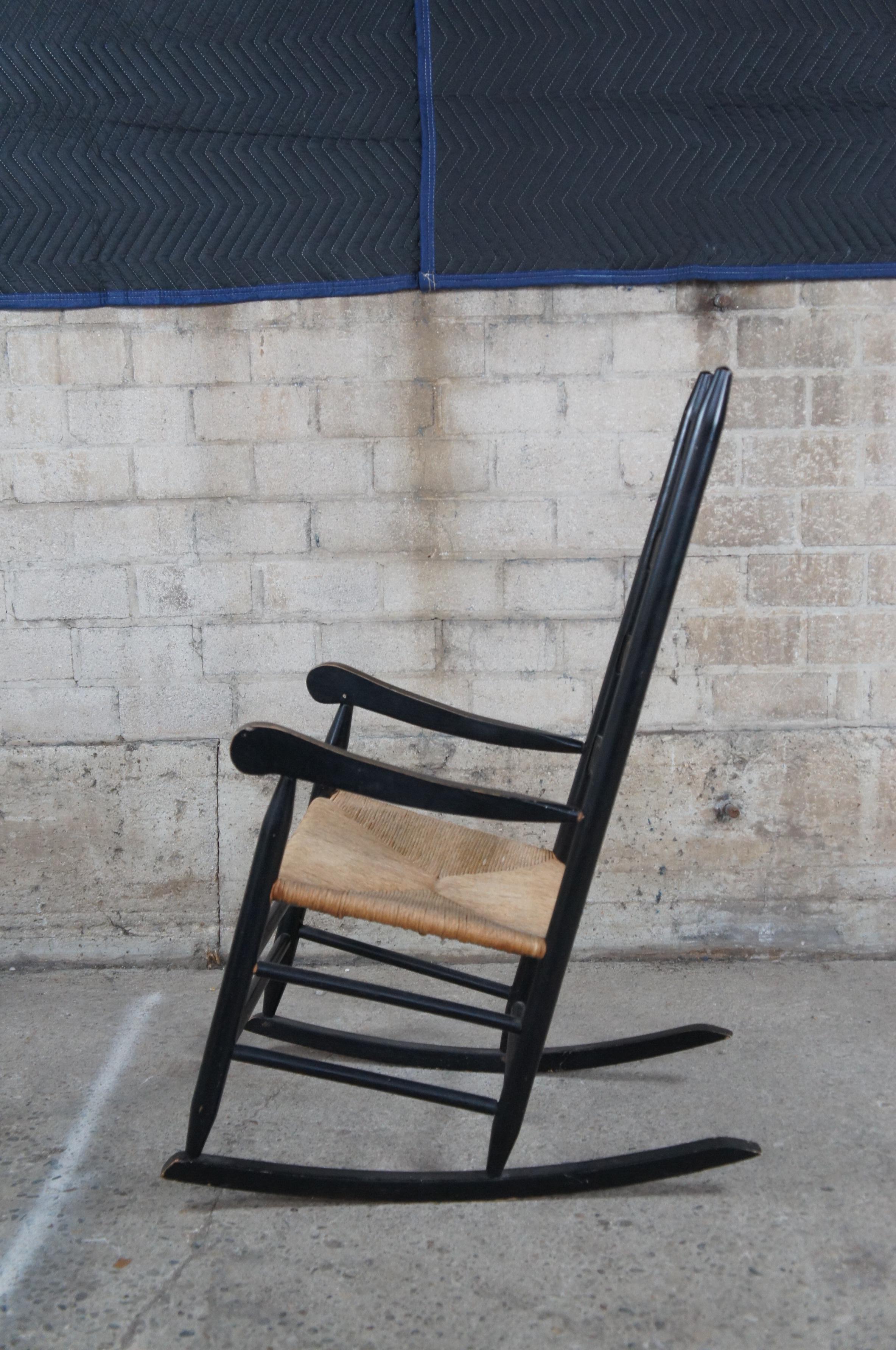20th Century Shaker Style Farmhouse Ladderback Rocking Chair Rush Seat Black 6