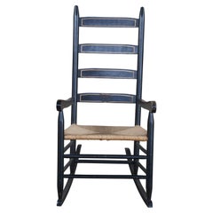 20th Century Shaker Style Farmhouse Ladderback Rocking Chair Rush Seat Black