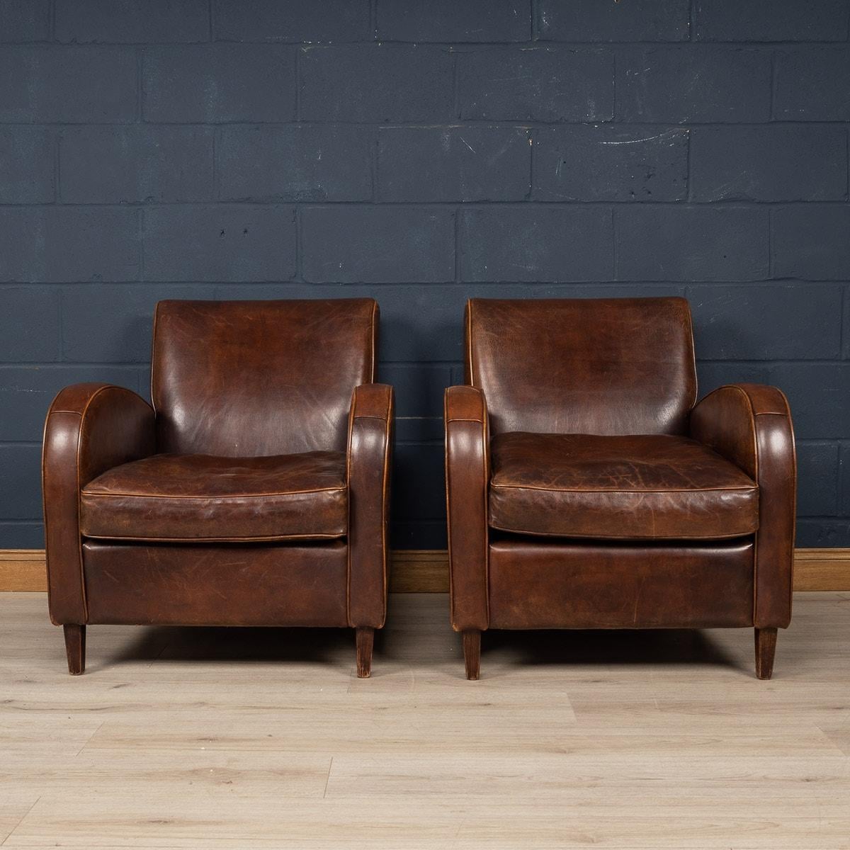 Dutch 20th Century Sheepskin Leather Club Chairs, Holland For Sale