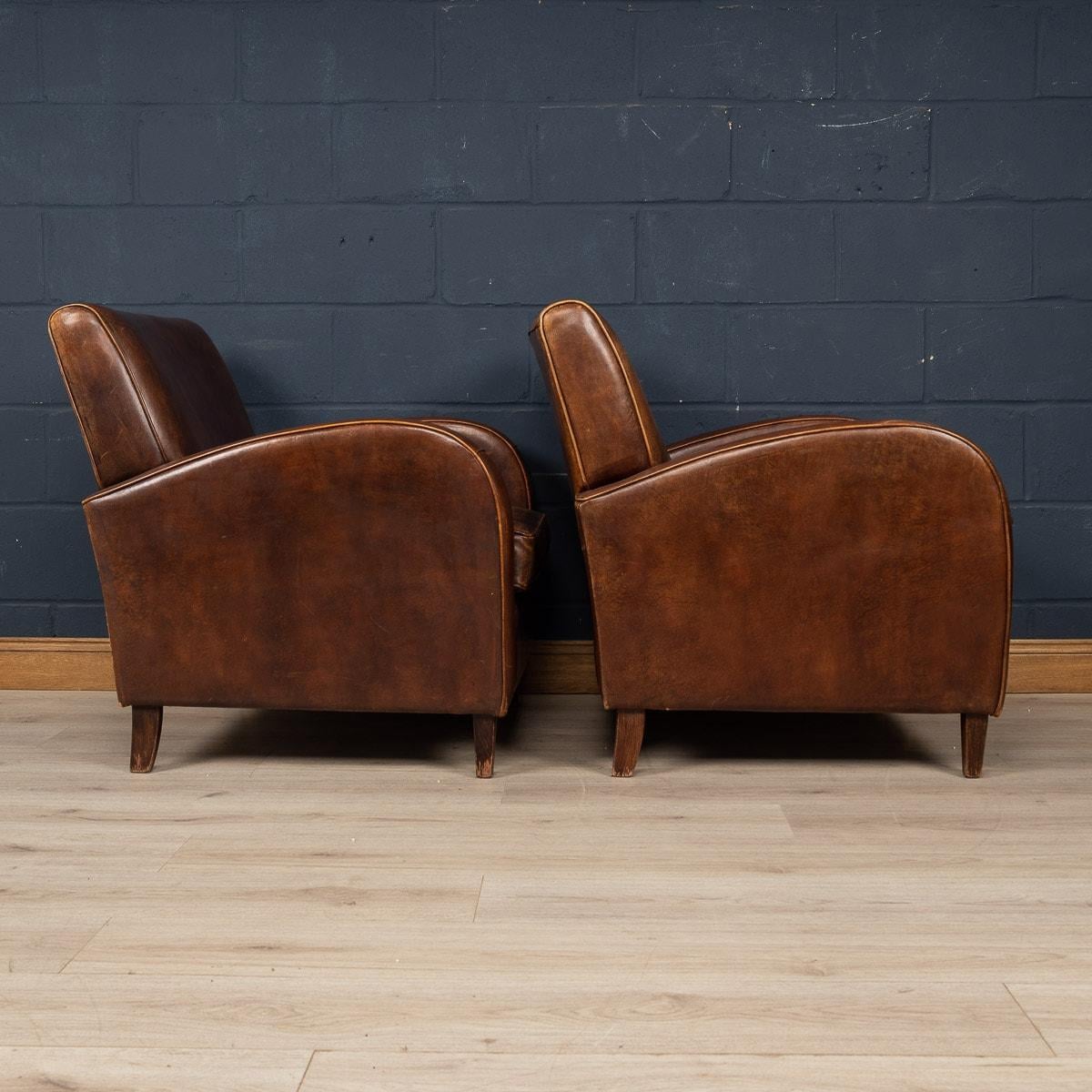 20th Century Sheepskin Leather Club Chairs, Holland For Sale 2