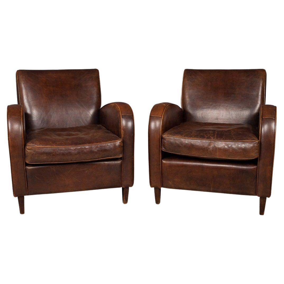 20th Century Sheepskin Leather Club Chairs, Holland For Sale