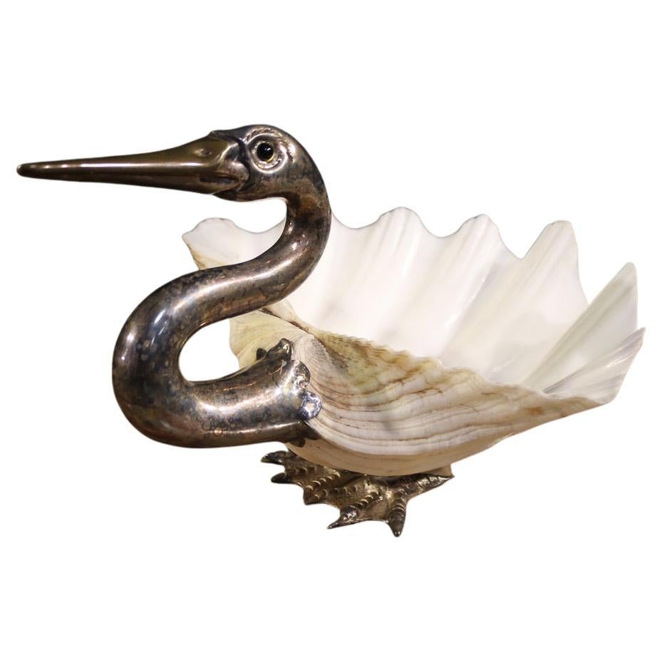 20th Century Shell and silvered Metal Italian Water Bird Sculpture Binazzi, 1980