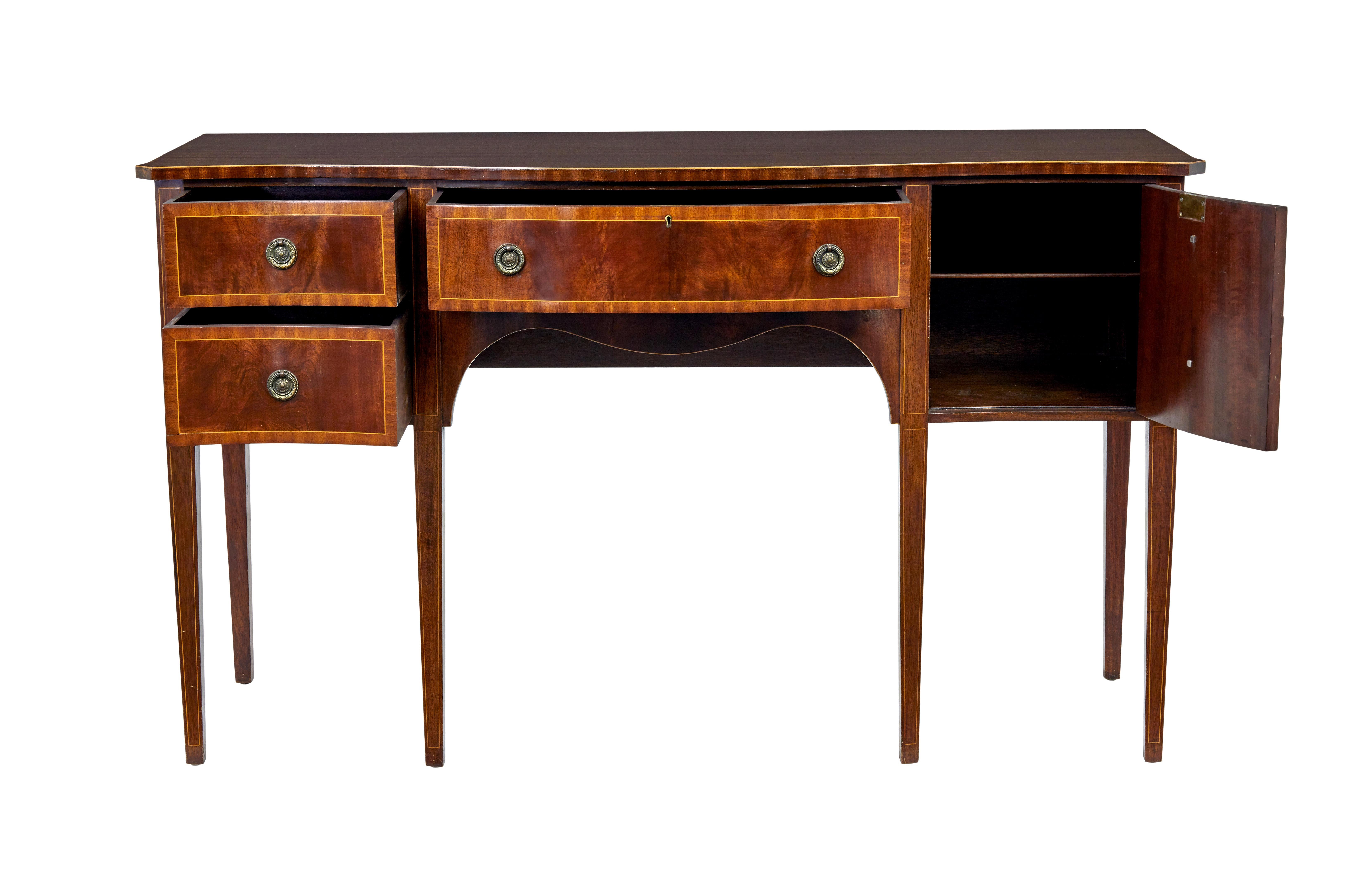 English 20th Century Sheraton influenced mahogany sideboard For Sale