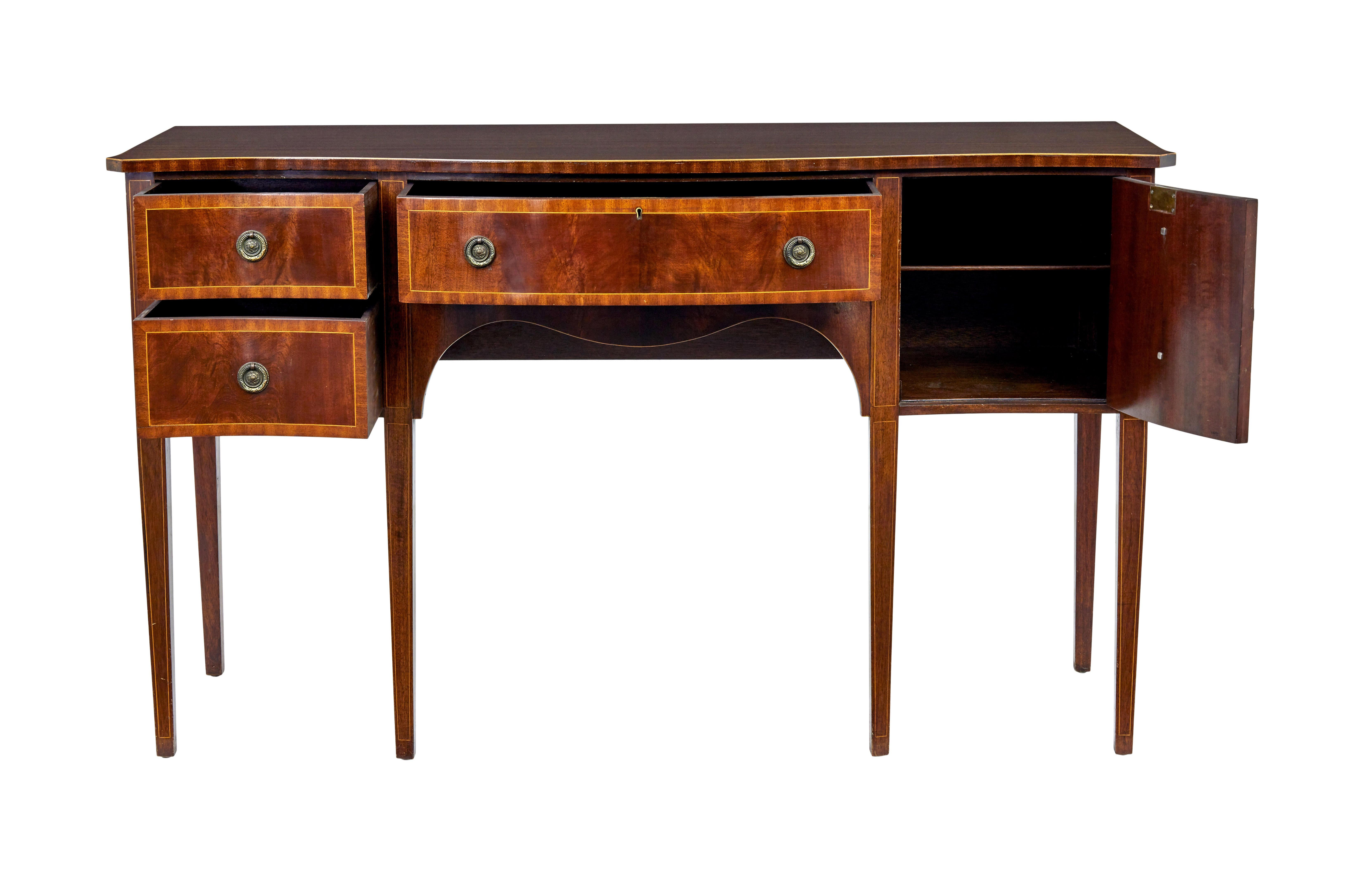 English 20th century Sheraton influenced mahogany sideboard For Sale