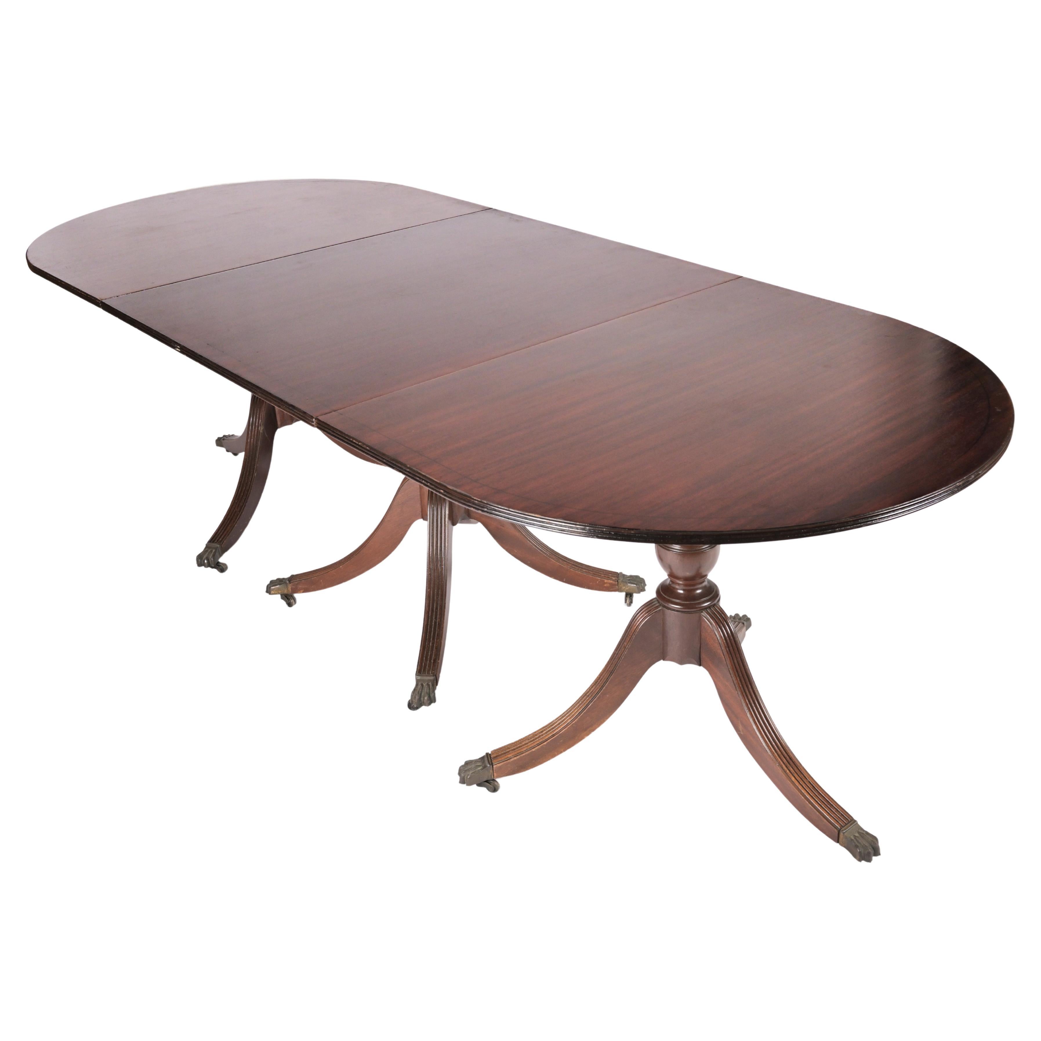 20th Century Sheraton Style Pedestal Base Mahogany Dining Table For Sale