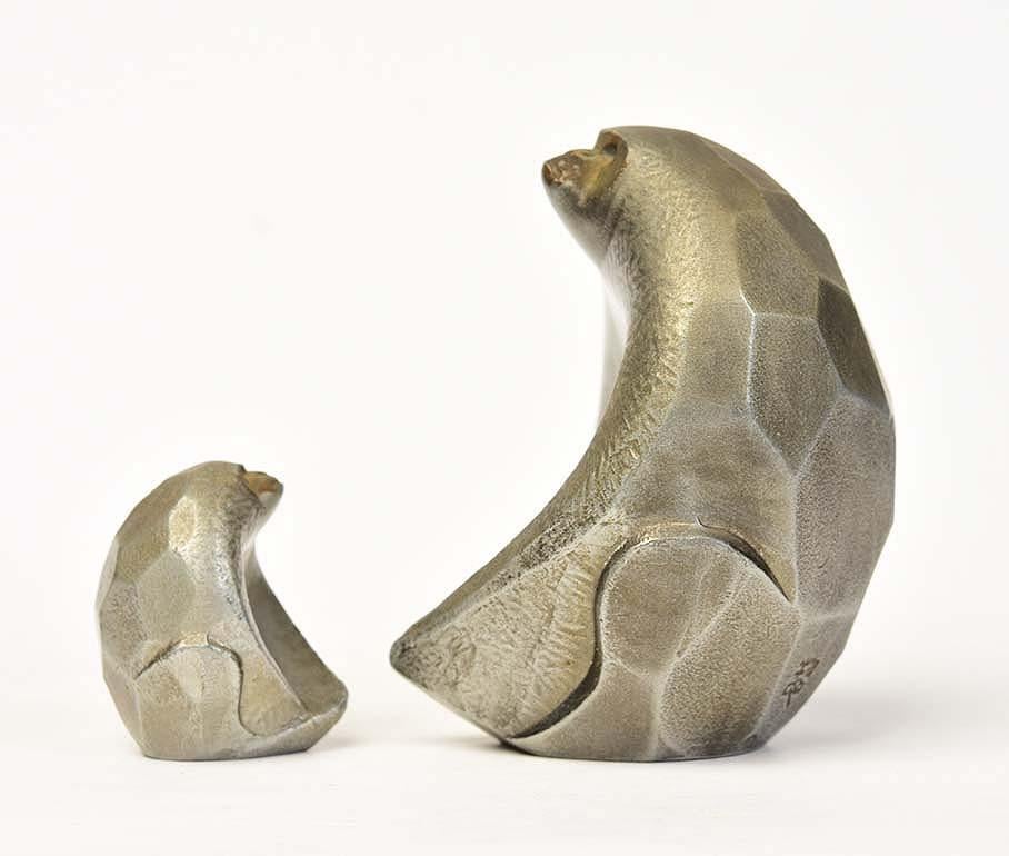 20ème siècle, Showa, ensemble de singe japonais en bronze avec étiquette d'artiste en vente 1