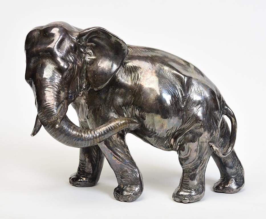 Hand-Carved 20th Century, Showa, Antique Japanese Metal Elephant with Artist Sign For Sale