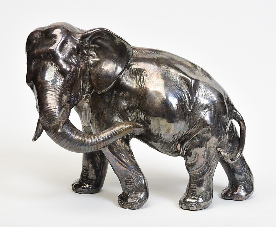 Metalwork 20th Century, Showa, Antique Japanese Metal Elephant with Artist Sign For Sale