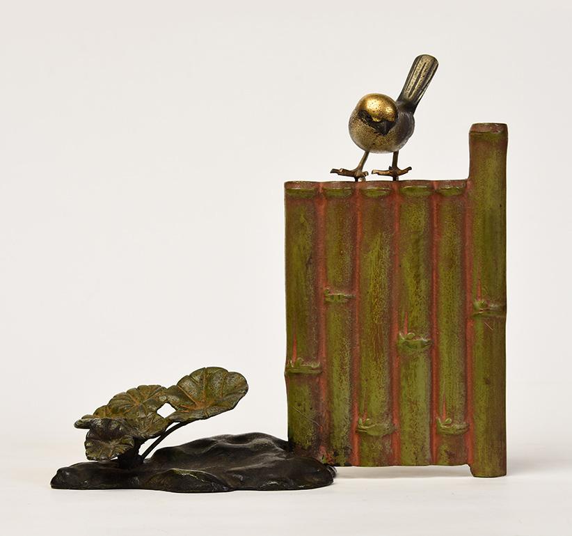 Hand-Carved 20th Century, Showa, Japanese Bronze Animal Bird and Bamboo For Sale
