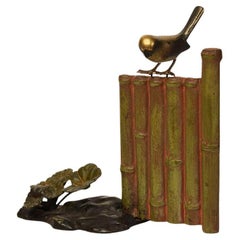 Japanischer Bronze-Tiervogel und Bambus, Showa, 20. Jahrhundert