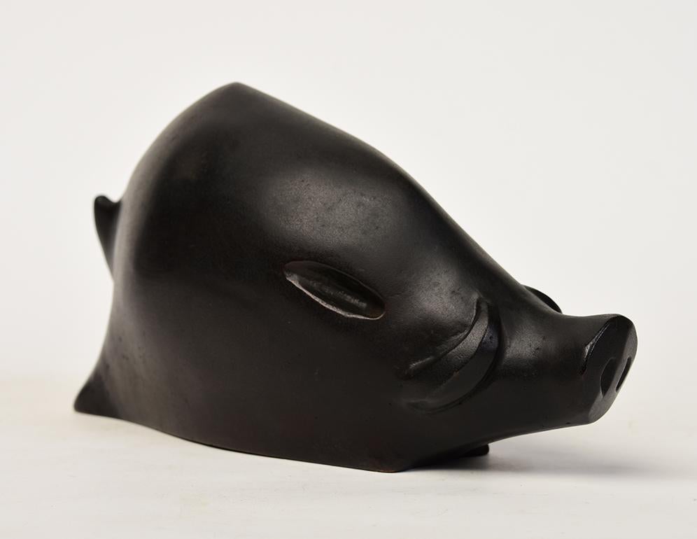 20th Century, Showa, Japanese Bronze Animal Boar with Artist Sign For Sale 6