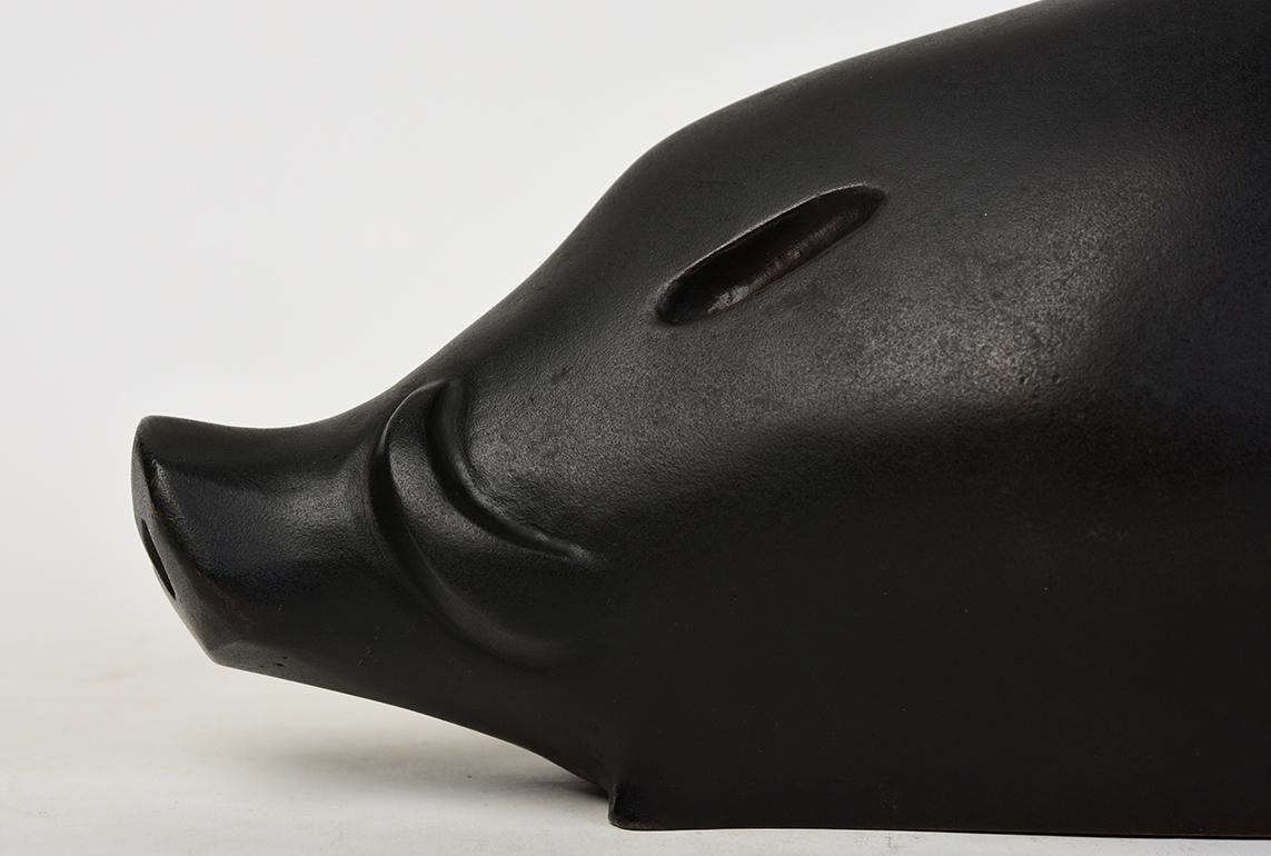 20th Century, Showa, Japanese Bronze Animal Boar with Artist Sign In Good Condition For Sale In Sampantawong, TH