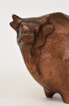 20th Century, Showa, Japanese Bronze Animal Bull with Artist Sign