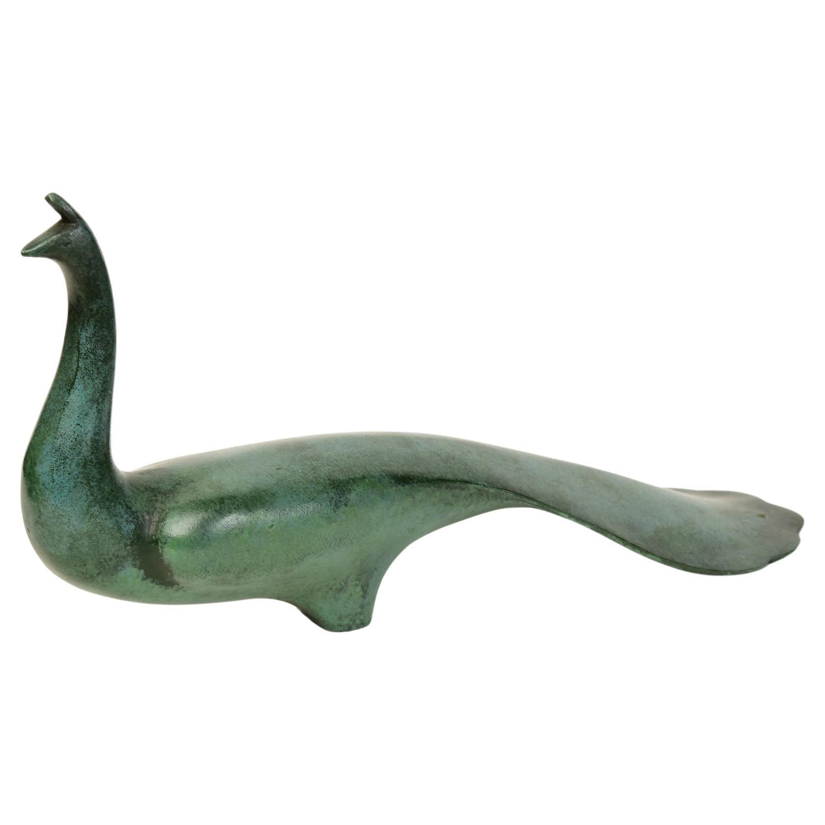 20th Century, Showa, Japanese Bronze Animal Peacock with Artist Sign For Sale