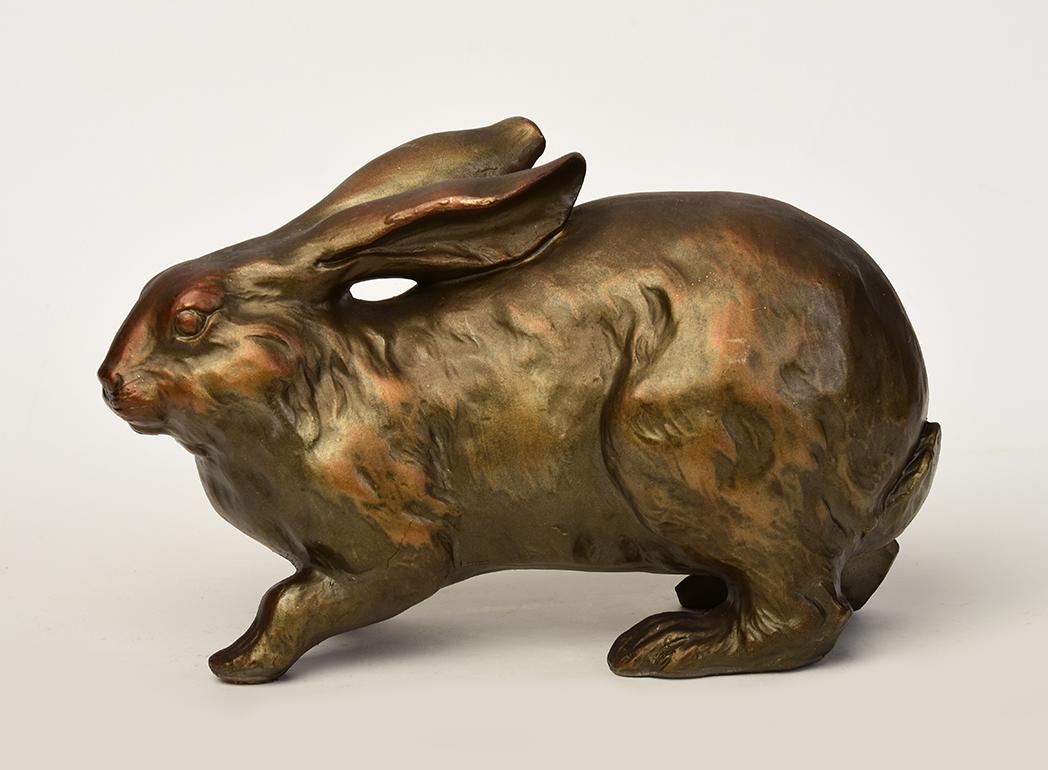 Hand-Carved 20th Century, Showa, Japanese Bronze Animal Rabbit Hollow Sculpture For Sale