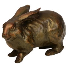 Vintage 20th Century, Showa, Japanese Bronze Animal Rabbit Hollow Sculpture