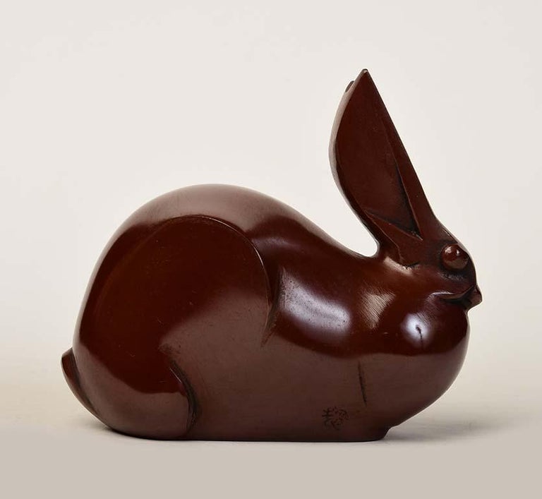 20th Century, Showa, Japanese Bronze Animal Rabbit with Artist Sign For ...