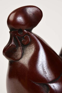 20th Century, Showa, Japanese Bronze Animal Rooster with Artist Sign