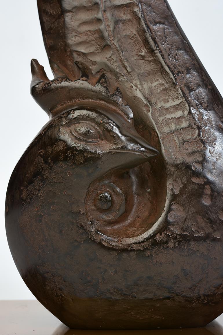 Siglo XX, Showa, Gallo animal japonés de bronce con firma del artista Tallado a mano en venta