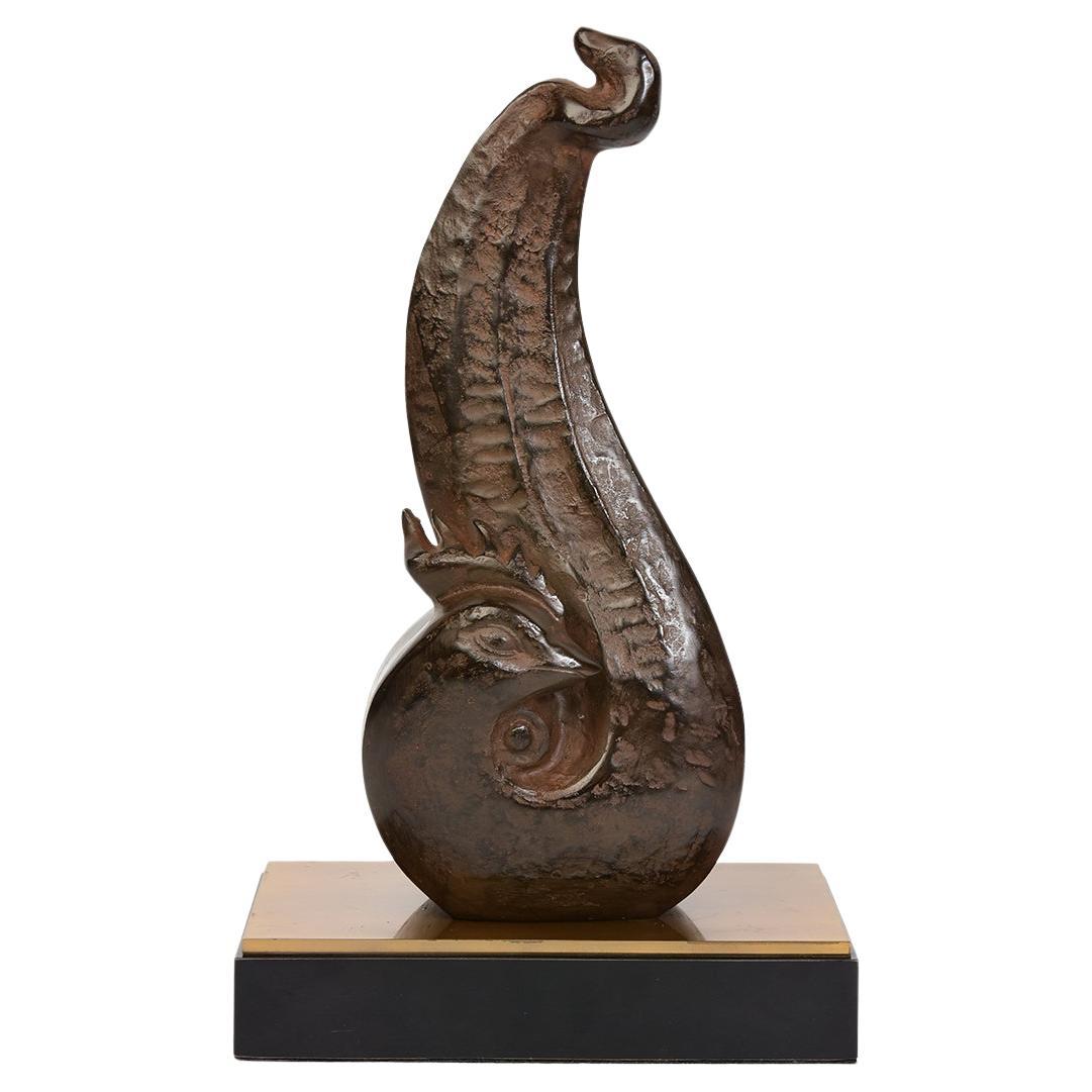 20ème siècle, Showa, coq japonais en bronze avec étiquette d'artiste