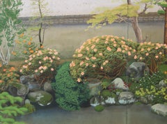 20th Century Showa Period Beautiful Spring Garden Folding Screen Two Panels