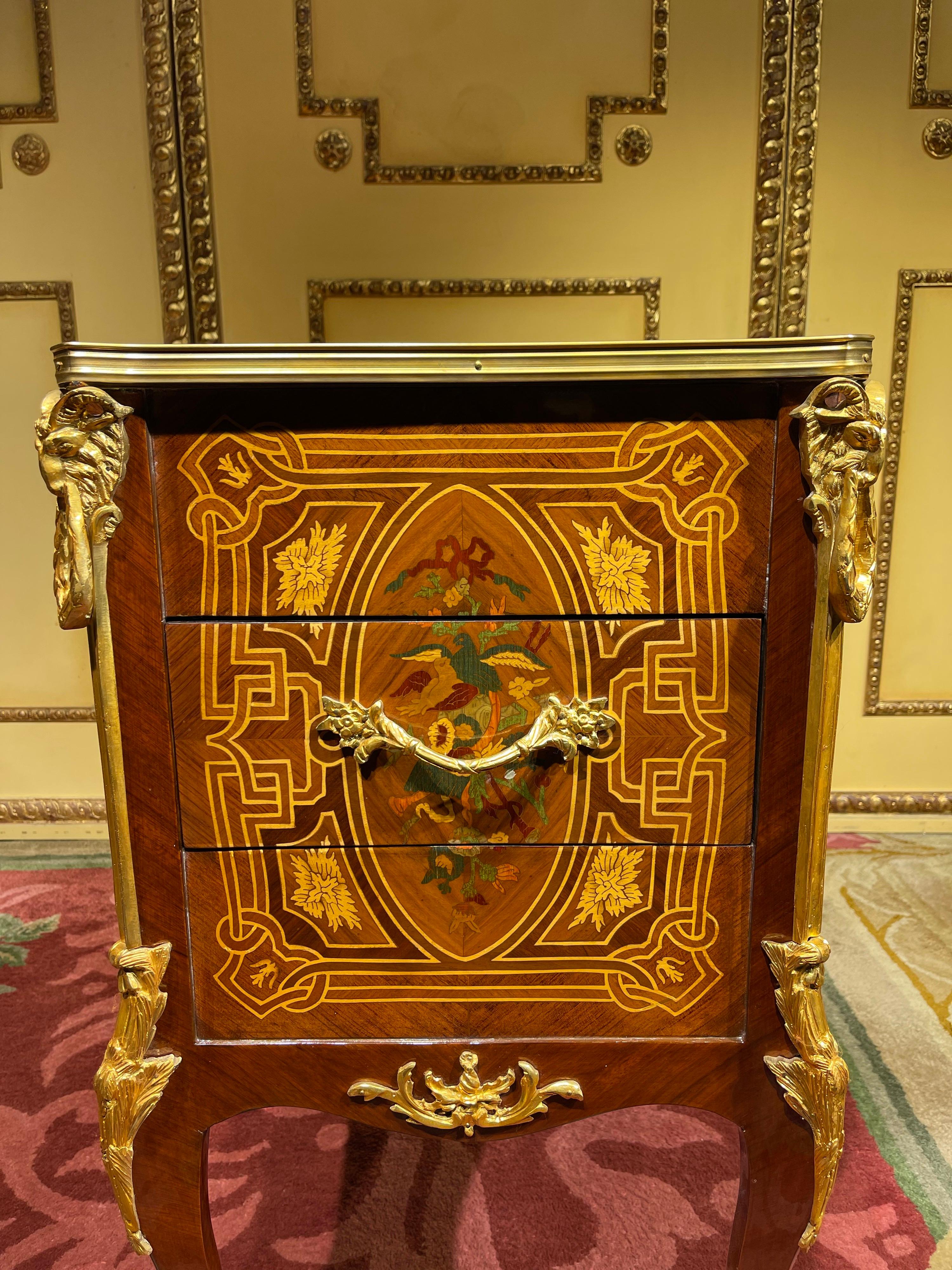 20th Century Side Table Chest of Drawers Napoleon III Marquetry For Sale 5