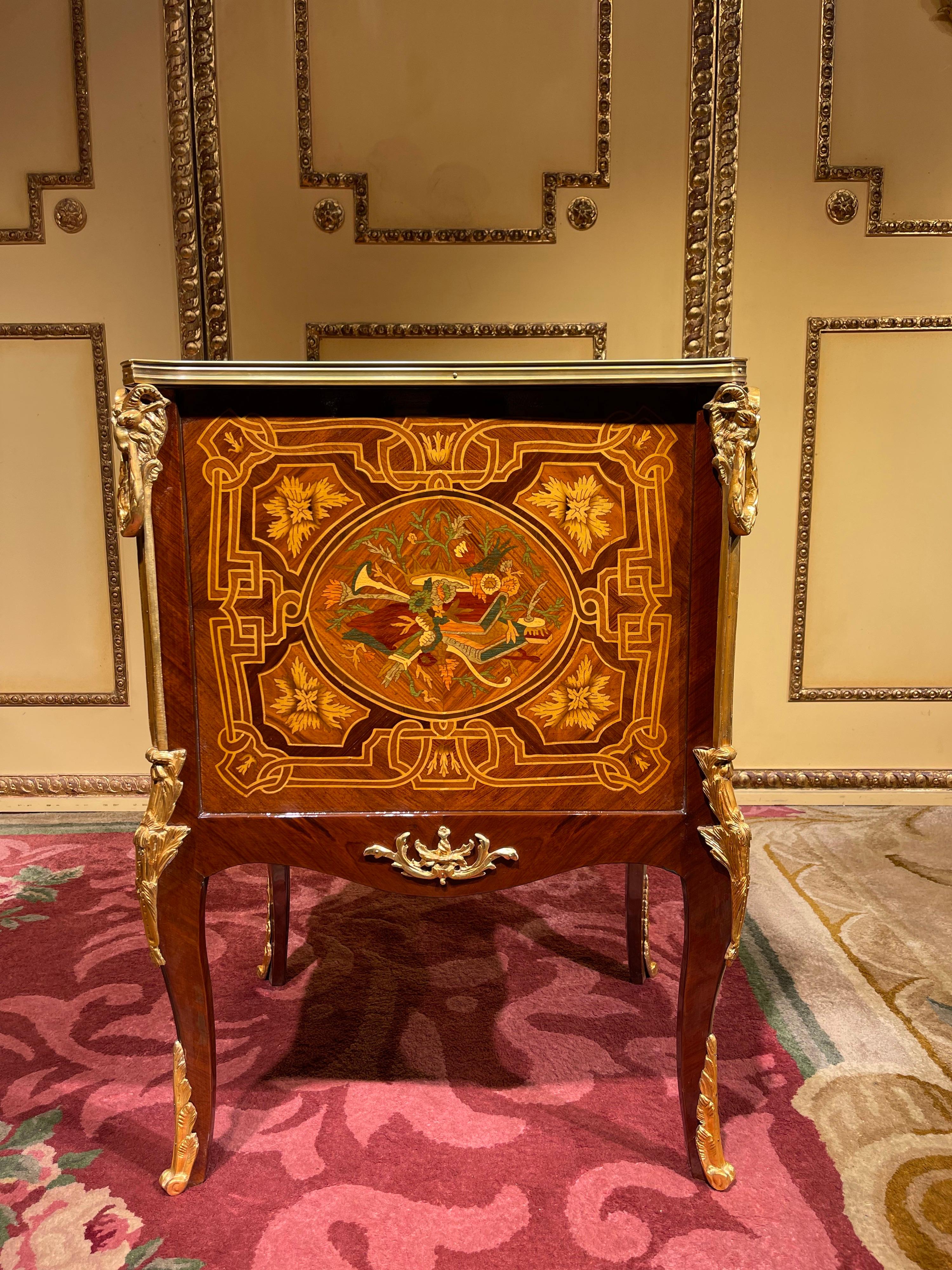 20th Century Side Table Chest of Drawers Napoleon III Marquetry For Sale 6