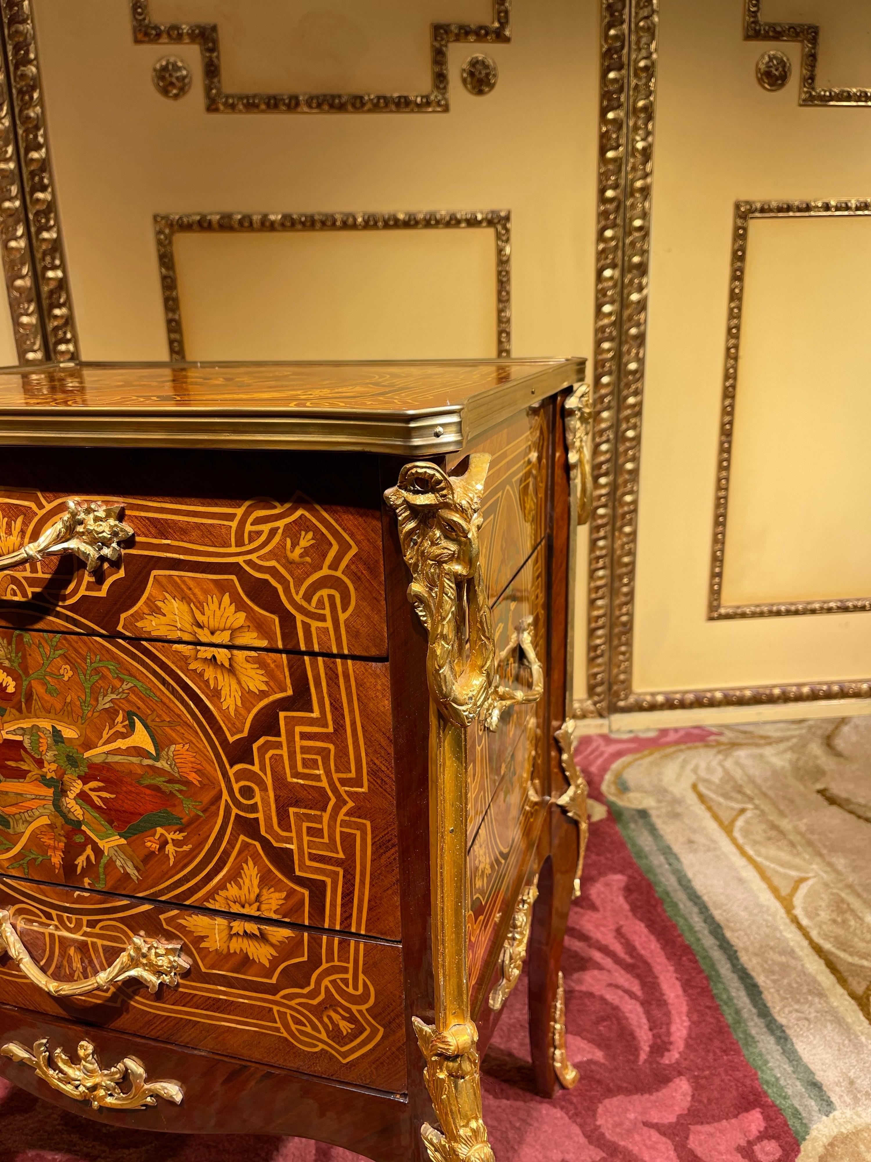 20th Century Side Table Chest of Drawers Napoleon III Marquetry For Sale 7