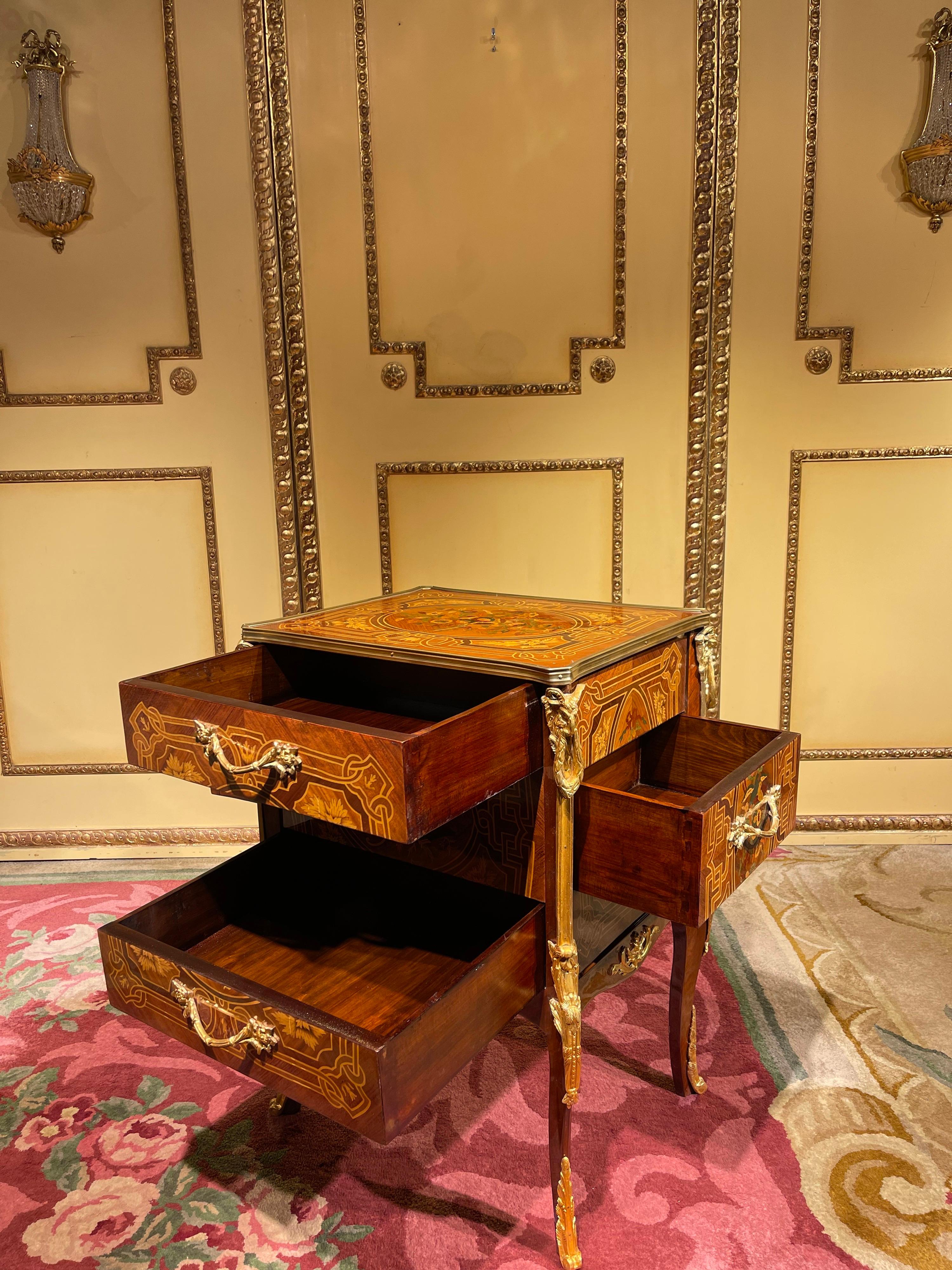 20th Century Side Table Chest of Drawers Napoleon III Marquetry For Sale 1