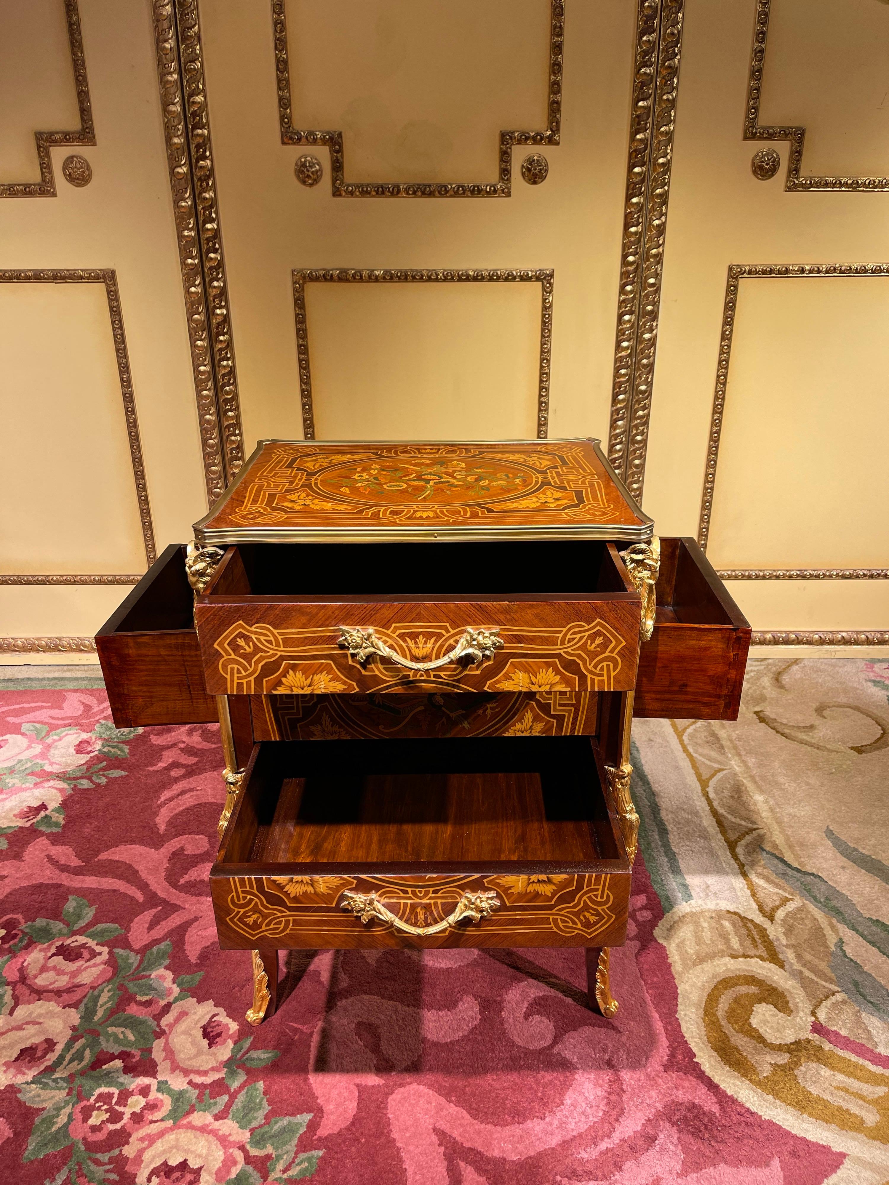 20th Century Side Table Chest of Drawers Napoleon III Marquetry For Sale 3