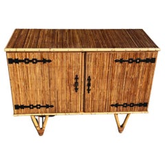 20th Century Sideboard in Split Bamboo and Wrought Iron Audoux Minet 1950