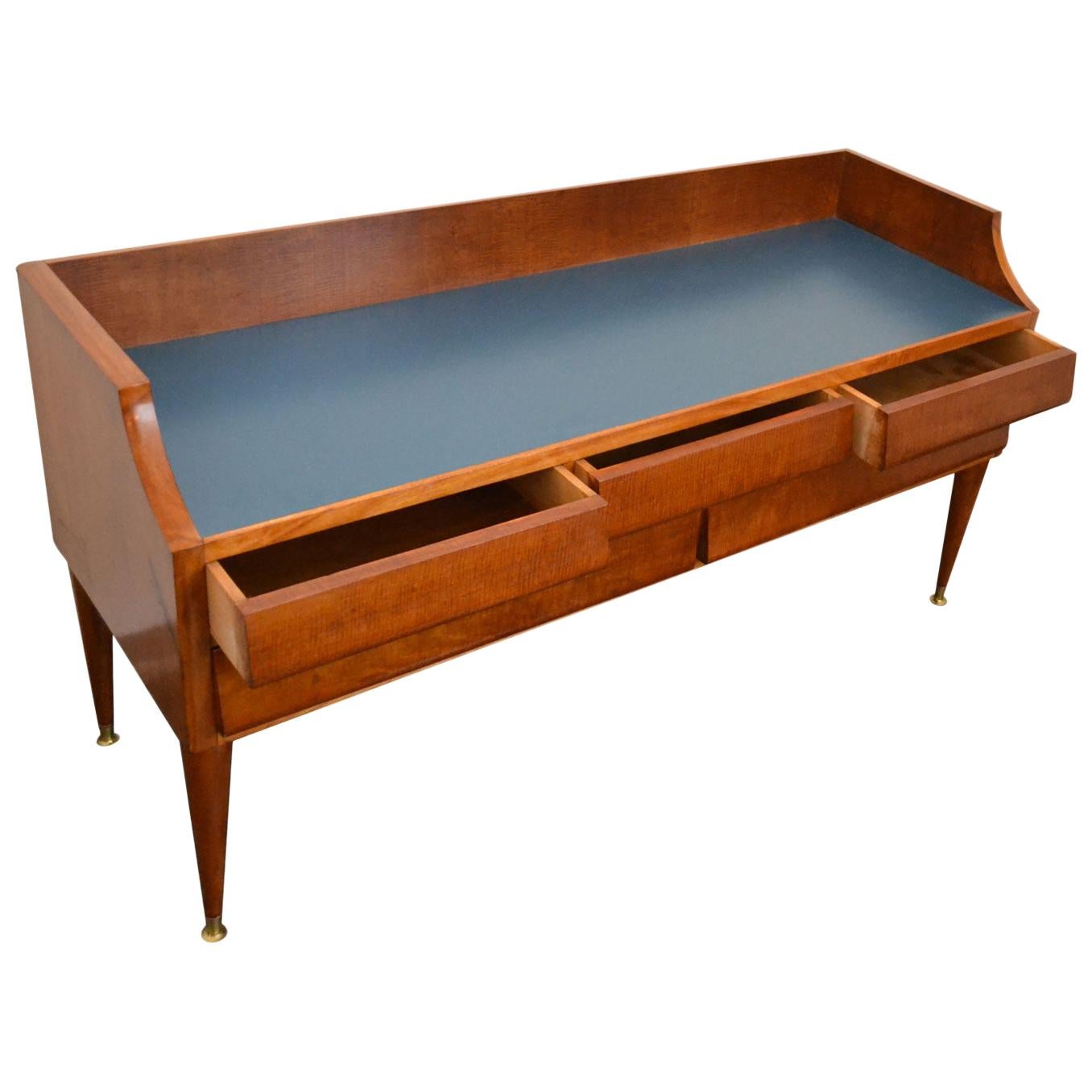 20th Century Sideboard in the Style of Gio Ponti in Wood and Brass