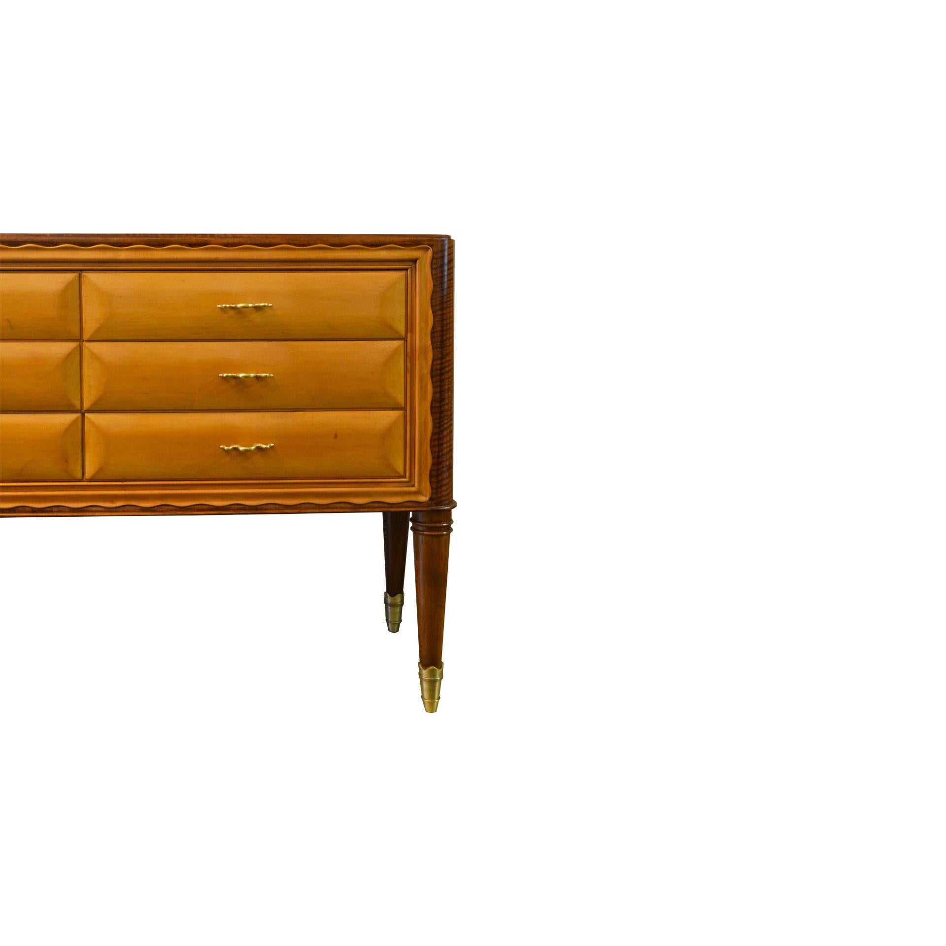 Italian 20th Century Sideboard with Drawers in the Style of Paolo Buffa Wood and Brass