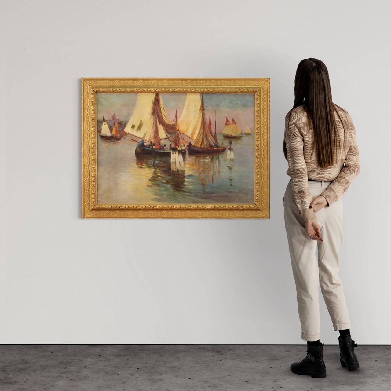 Peinture italienne de paysage marin du 20ème siècle signée et datée, 1926  en vente 7