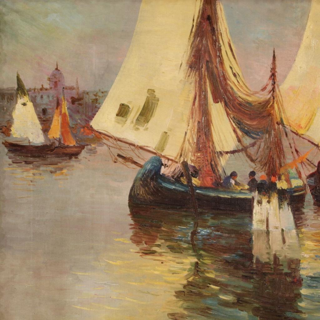 Début du 20ème siècle Peinture italienne de paysage marin du 20ème siècle signée et datée, 1926  en vente